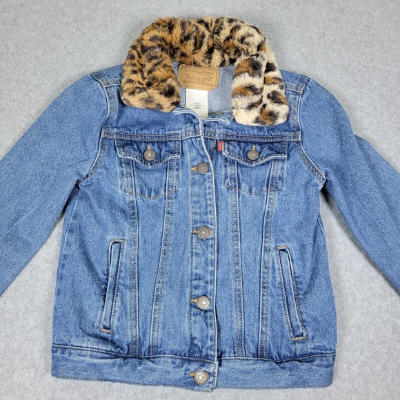 Kids Levi Strauss Denim‎ Jacket Faux Fur Collar Leopard Print Size 10/12 Years - Picture 7 of 14